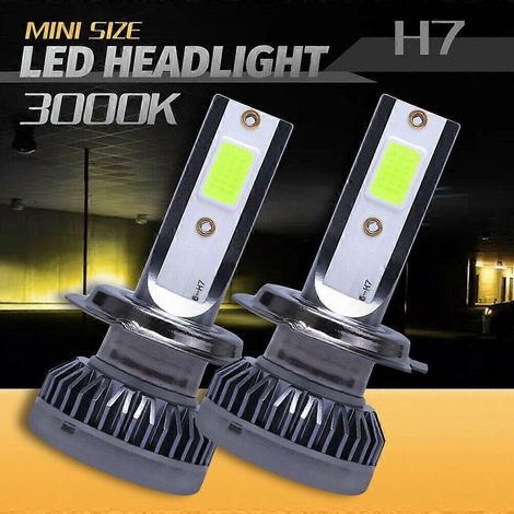 ampoules LED H7 Mini jaune doré 3000K pour phares, feux de croisement/route et antibrouillard, 160 W (1/5)