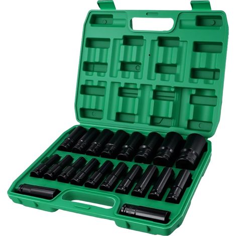 Jeu de douilles pour clé à choc, 20 pièces, acier chrome vanadium, 20pcs (1/2)