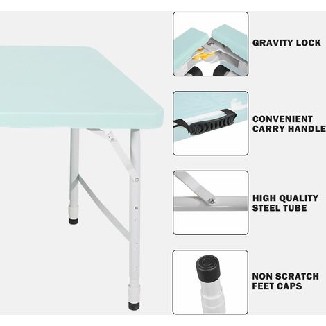Table pliante 125 x 61 cm en plastique - Table de jardin pliante multifonction avec poignée pour barbecue, camping, fête - Bleu (1/5)