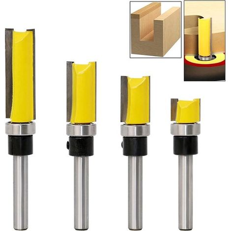 Set di 4 frese per rifilatura a filo, fresa gialla per incisione, gambo da 6,35 mm con cuscinetto a sfera, affilate e resistenti per una lavorazione del legno efficiente e progetti fai-da-te. (1/5)