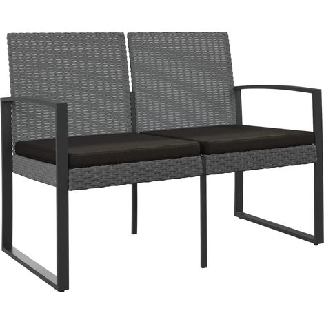 Banc de jardin,Banquette de jardin,Chaise à 2 places et coussins gris foncé PP rotin CFW33186 (1/5)