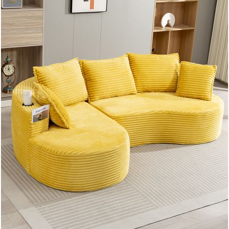 Canapé d'angle compressé 3 places 250cm, Canapé modulaire, Design incurvé,Velours côtelé janue,Assise avec ressorts et mousse haute densité, (1/5)