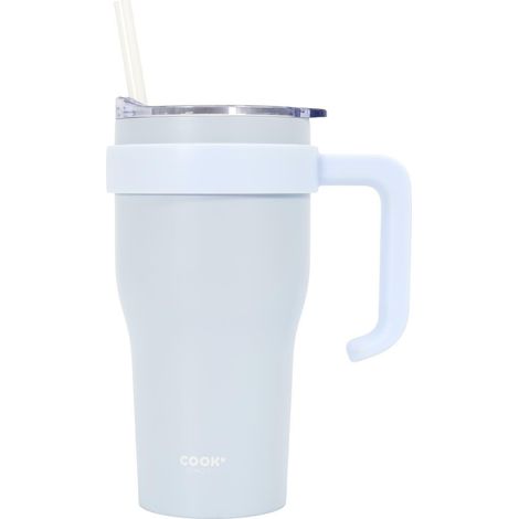 Taza térmica blanca Miami de 600 ml con asa y pajita. (1/3)