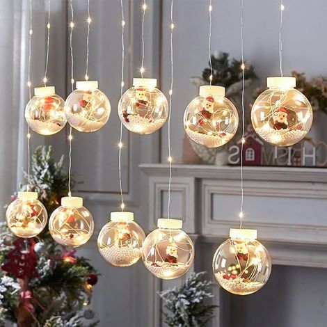 Guirlande lumineuse boule à souhaits LED de Noël, 10 guirlandes lumineuses boule à souhaits Père Noël/bonhomme de neige/arbre de Noël (lumières blanches chaudes, Père Noël) (1/5)