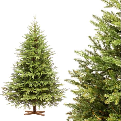 FAIRYTREES Weihnachtsbaum künstlich 180cm Nordmanntanne Exklusiv 100% PE  Tannenbaum Holzständer  Made in EU  Christbaum künstlich mit Naturgetreue Spritzguss Elemente (1/5)
