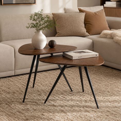 Lot de 2 tables basses gigognes triangle marron - WOODI (1/3)