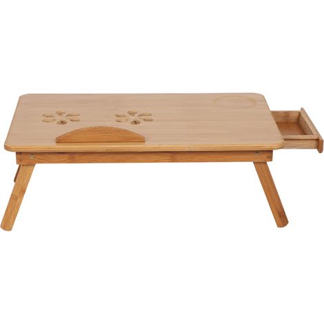 Support de lit pliable et portable en bambou pour ordinateur portable, table de chevet réglable avec tiroir (1/5)