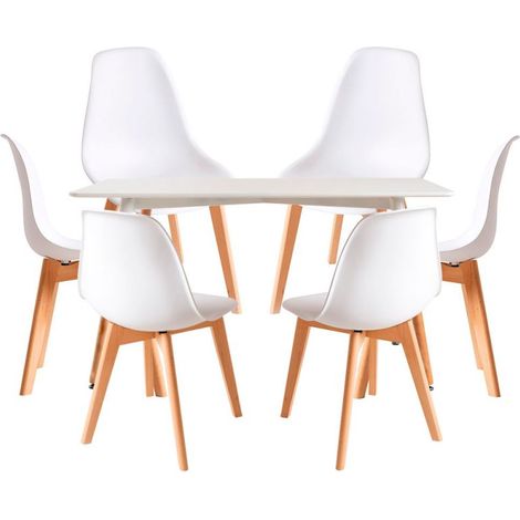 Conjuntos de mesa y sillas - Conjunto Mesa Tower Rectangular 120 x 80 cm Blanca y Pack 6 Sillas Kelen - Blanco (1/5)