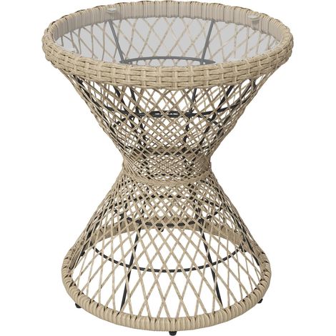 Beistelltisch Rattan Gartentisch, 45 X 45 Cm Couchtisch Mit Uv-Schutz, Balkontisch Mit Tischplatte Aus Sicherheitsglas,Im Boho-Design, Braun