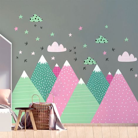 Stickers muraux enfants - Décoration chambre bébé - Autocollant Sticker mural géant enfant montagnes scandinaves DIKA - 60x90cm (1/5)