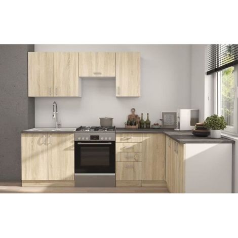 Cuisine complète SARA – Chêne sonoma – L210 x P210 cm – Meuble sous évier 80 cm – Meuble haut 60 cm (1/6)