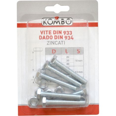 SET DI 6 VITI M6 X 40 DIN933 CLASSE DI RESISTENZA 4.8