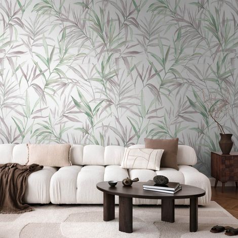 Papier peint photo Profhome 791452 papier peint intissé gaufré à chaud légèrement texturé avec des ornements floraux mat crème violet-pastel vert gris soie 1,59 m x 2,8 m