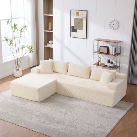 Canapé modulaire compressé 4 places, chenille beige (1/5)