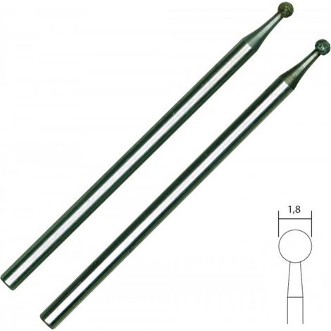 Proxxon – Fraise diamantée ronde Ø 1.8 mm – Pour meulage et gravure acier, verre, céramique – Longueur 44 mm, queue 2.35 mm – Lot de 2
