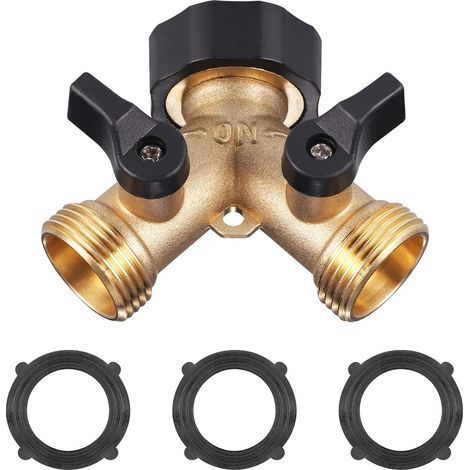 Rubinetto doppio per lavatrice – raccordo a Y a 2 vie – 3/4" – 3 anelli in gomma – adattatore per rubinetto da giardino (1/5)