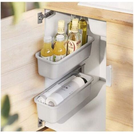 Sliding basket for bathroom cabinet – Set of 2 grey steel baskets with smooth sliding mechanism, ideal under sink or for spices