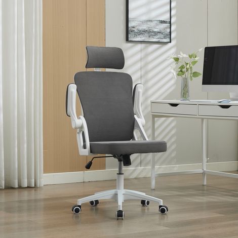 Chaise de Bureau Ergonomique à Dossier Haut - 58 x 65 x 108 cm - Fauteuil de Direction en Maille avec Soutien Lombaire - Gris (1/5)