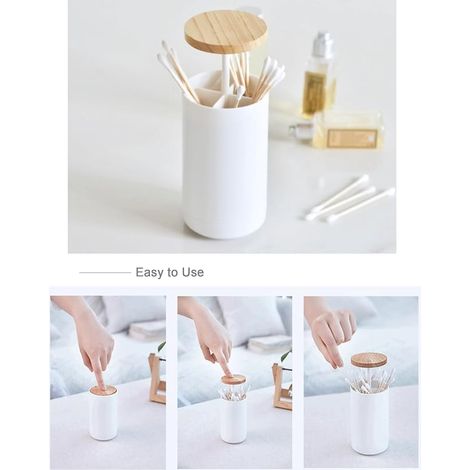 Boîte à cotons-tiges, distributeur de cotons-tiges avec verrouillage automatique, ensemble d'organisateur de maquillage avec couvercle pour toilette, table de maquillage, chambre, bureau (1/5)
