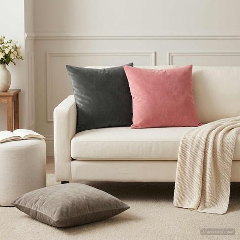 Irovami Lot de 6 housses de coussin, gris clair, velours, 50x50 cm (1/5)
