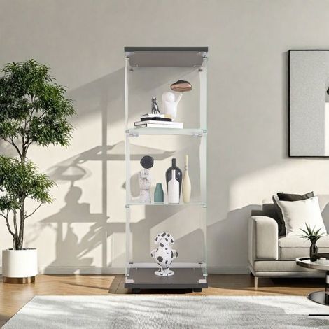 Vitrine aus Sicherheitsglas 3 Ebenen, Vitrine 42x36x125 cm, Wohnzimmerbuffet, Sammlervitrine für Wohnzimmer, Schlafzimmer, Büro, Schwarz