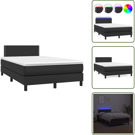The Living Store Sommier à lattes de lit matelas LED noir 120x190 cm similicuir - Lit Plateforme - Lit Design - Lit Moderne - Lit Avec Rangement - Tête De Lit Ajustable (1/5)