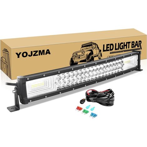 22 pouces 270W de incurvée LED Barre lumineuse avec faisceau de câbles, combo de projecteurs à triple rangée 7D 27000lm IP67 étanche pour tout-terrain pare-chocs de toit de camion ATV UTV (1/5)
