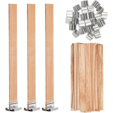 Kerzendocht aus Holz mit Eisenhalter zum Basteln, DIY-Kerzenherstellung, 13 x 130 mm (50 Stück/Set) (1/5)