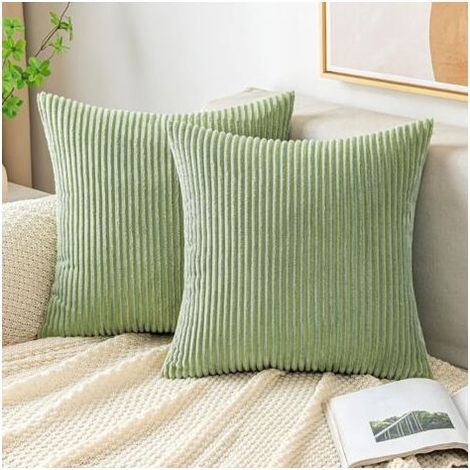 Housse de coussin décorative en velours côtelé, housse de coussin douce pour canapé, salon et chambre, 45 x 45 cm, lot de 2, verte (1/5)