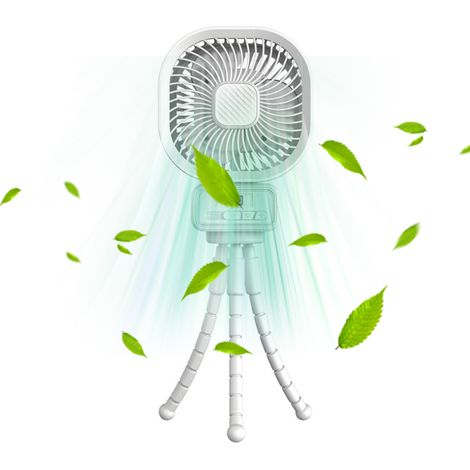 Ventilador para cochecito con pinza de trípode flexible, pantalla LED, batería de 5000 mAh, mini ventilador oscilante con clip y luz nocturna, 3 velocidades, recargable, para asiento de coche o cuna.