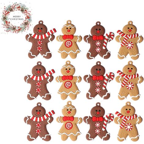 12 Décorations bonhomme en pain d'épice, PVC souple, effet 3D, pour sapin de Noël, porte et fenêtre (1/5)