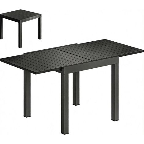 Table de jardin extensible en aluminium noir effet bois pour 4-6 personnes MODENUIT (1/5)