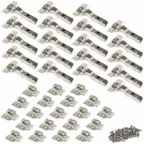 105 Degré Demi Recouvrement Charnières 35mm avec Amortissement pour Porte de Placard Cuisine Charniere pour Meuble Armoires en Semi-applique Lot de 20 - Argent (1/5)
