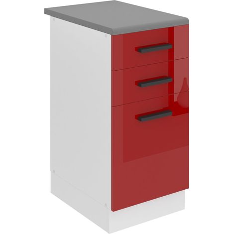 Belini Unterschrank Küche, Küchenunterschrank 40 cm Breite. SDSZ Küchenunterschrank mit Arbeitsplatte. Küchenschrank mit Schubladen, Rot Hochglanz (1/5)