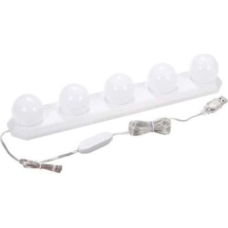 Lampe LED USB à intensité variable pour miroir de salle de bain avec 5 ampoules et câble USB de 33,5 cm