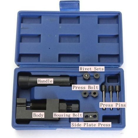 Kit Riveteuse Et Coupe-Chaine - Pour Chaînes Moto Et ATV Pas 520 525 530 630 - Acier Adouci - Avec Plaque De Pression Et Goupilles D'Extraction - 1 Pièce (1/4)