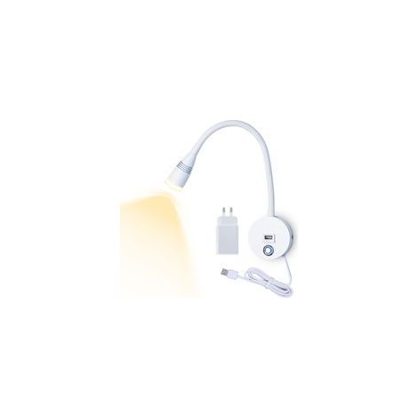 Lampe de Lecture Murale LED Applique Liseuse Col de Cygne Flexible 3W Dimmable Interrupteur Tactile Lampe avec Port de Chargement USB et Câble Chevet Murale Lumières（Blanc