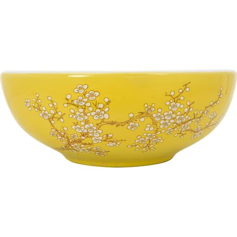 Vasque à poser blanc et jaune rond Φ41x14 cm céramique