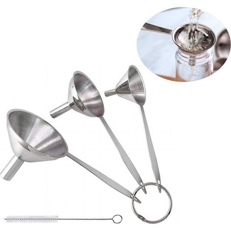 Embudo de acero inoxidable, Embudo de metal para llenar, Embudo pequeño de metal 3 en 1, Acero inoxidable, Duradero y apto para lavavajillas (1/5)