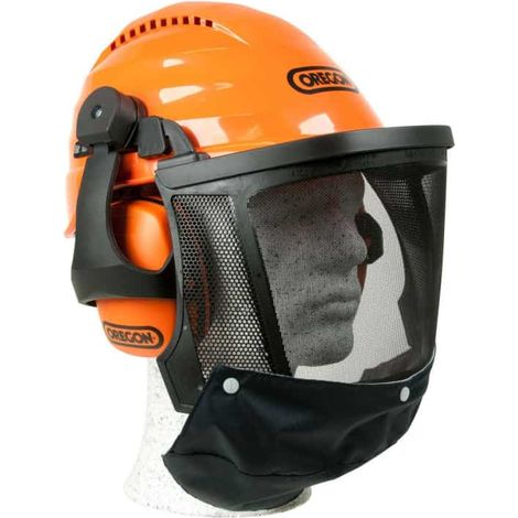 Oregon – Casque de protection Waipoua – Norme EPI – Coiffe réglable et lavable – Visière en acier inoxydable – Protège-oreilles atténuation 28 dB