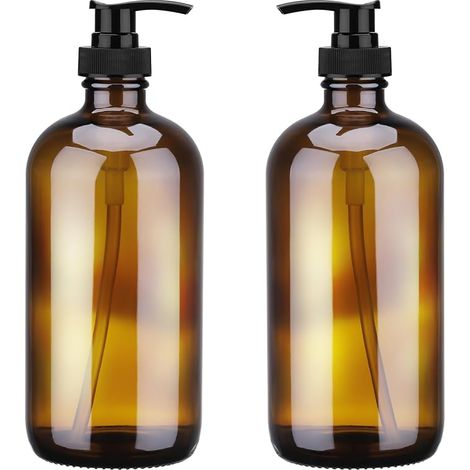Distributore di sapone in vetro ambra 500 ml, flacone con pompa, dispenser per shampoo con testina a pompa, flacone per saponi lozioni detergenti (1/5)