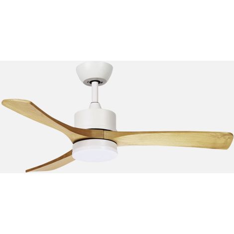 ABRILA - Ventilador DC Hellin 18W  3 Aspas  6 Velocidades  LED Integrado  Luz Opcional  Control Remoto  35/45x106x106 cm  Blanco/Haya