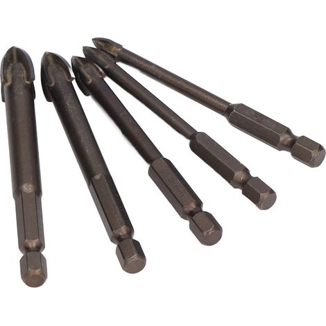 Set mit 5 Sechskant-Hartmetallbohrern für Glas, Beton und Fliesen – Kreuzbohrer mit 1/4-Zoll-Sechskantschaft, multifunktionaler Lochöffner (1/5)