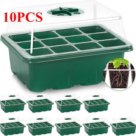 Kit de démarrage de semis (10 pièces) : mini-propagateur avec dômes ventilés et base pour le contrôle de l'humidité. (1/3)