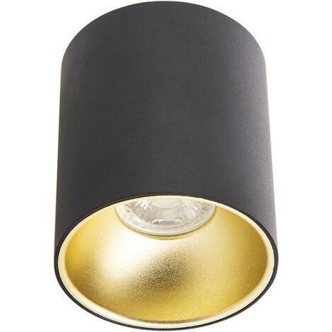 Plafonnier rond noir et or en saillie, ampoule incluse, culot GU10, 345 Lumens, conso. 5W (eq. 50W), 2700 K, Blanc chaud (1/5)