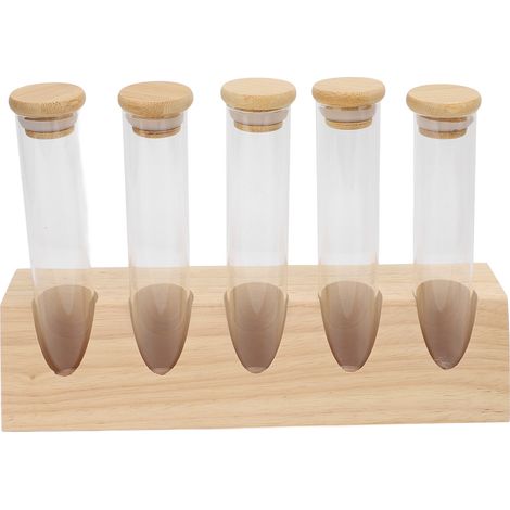 Tubes à Café en Verre - Ensemble de 5 Pots avec Socle en Bois Massif, Design Minimaliste Moderne pour Rangement et Présentation (1/5)