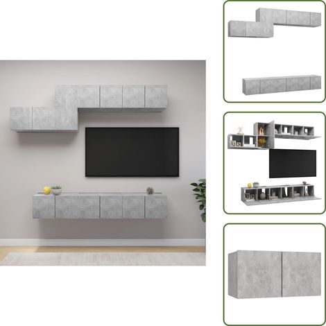 Ensemble de meubles TV 7 pcs Gris béton Bois d'ingénierie - Meuble Tv - Meuble Suspendue - Meuble Hifi - Rangement - Salon (1/5)