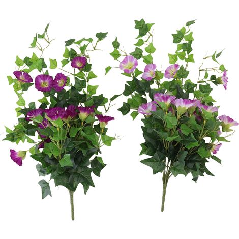 Guirlande fleur gloire du matin artificielle réaliste réutilisable – Fausse vigne suspendue mariage fête patio balcon mur déco violet foncé+clair (1/5)