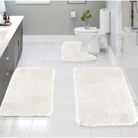 Ensemble de tapis de bain , 3 pièces, blanc, 40x60cm, 40x80cm, 40x38cm, matière velours, absorbant, antidérapant (1/5)