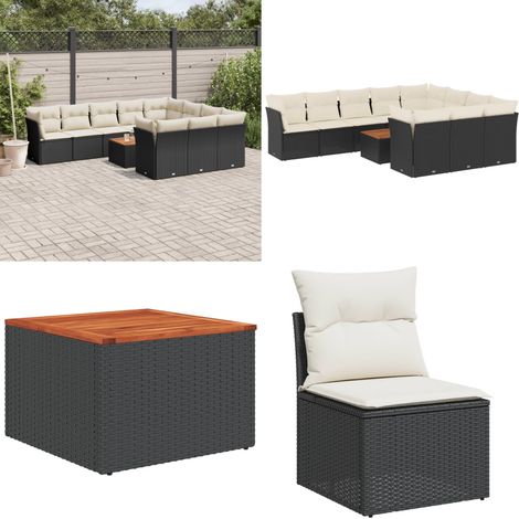 11-tlg. Garten-Sofagarnitur mit Kissen Schwarz Poly Rattan - Gartenmöbel Set - PE-Rattan Möbel - Outdoor Sofa - Esstisch - Lounge Set - Home & Living (1/5)